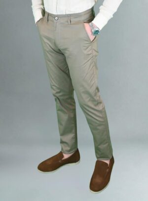 Pantalon Ajusté Toile En Coton - Khaki