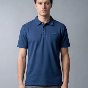 Polo Ajusté À Poche Boutonnée En Maille - Bleu