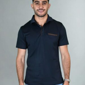 Polo Ajusté À Poche Passepoilée - Bleu Marine