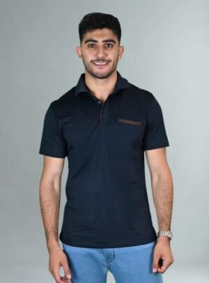 Polo Ajusté À Poche Passepoilée - Bleu Marine