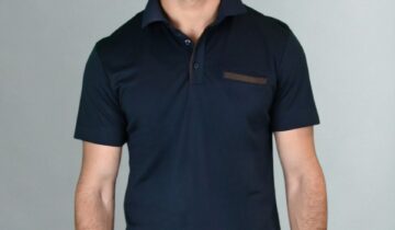 Polo Ajusté À Poche Passepoilée – Bleu Marine