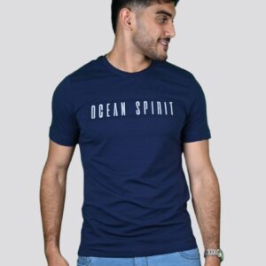 T-shirt Ajusté Imprimé En Coton - Bleu Marine