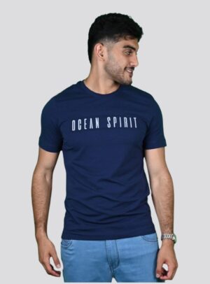 T-shirt Ajusté Imprimé En Coton - Bleu Marine