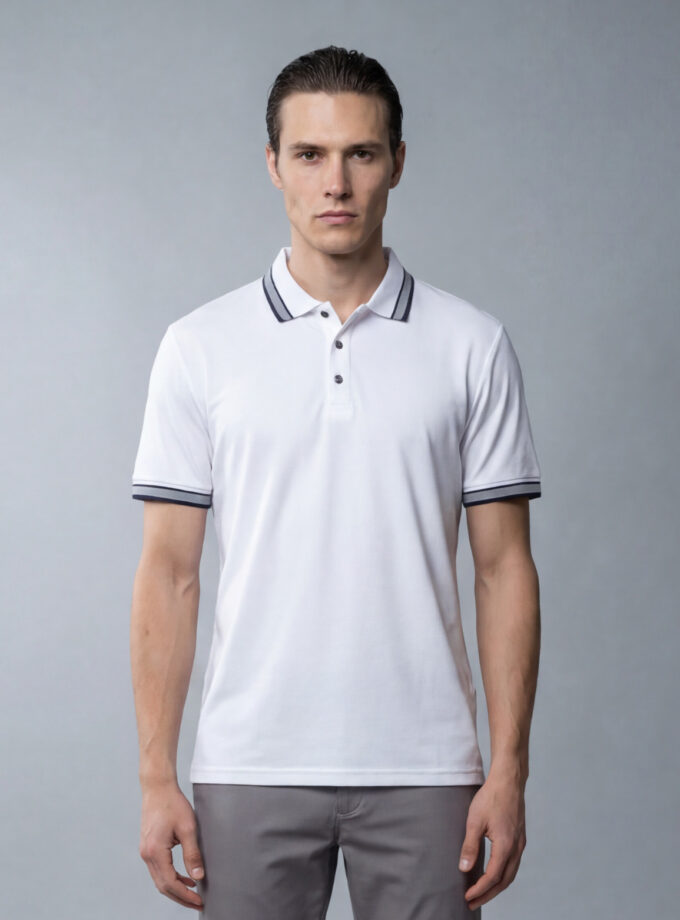 Polo Ajusté À Col Boutonné En Coton - Blanc