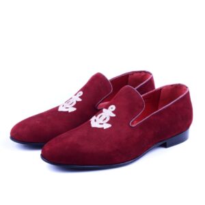 Mocassin Slipper En Daim Brodée - Bordeaux