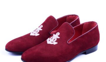 Mocassin Slipper En Daim Brodée – Bordeaux