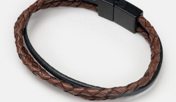 Bracelet Tressé Double Tresse En Cuir – Camel / Vert