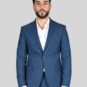Costume 2 Pièces Ajusté Pied De Poule – Bleu marine