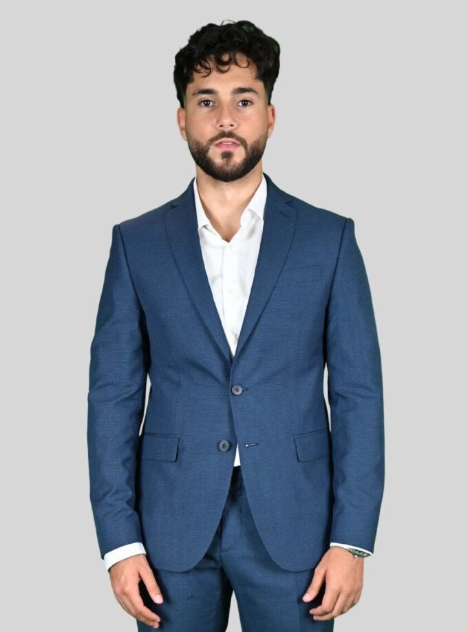 Costume 2 Pièces Ajusté Pied De Poule – Bleu marine