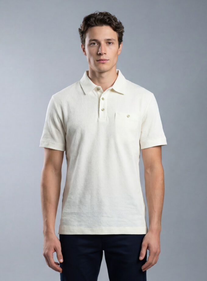 Polo Ajusté À Poche Boutonnée En Maille - Blanc