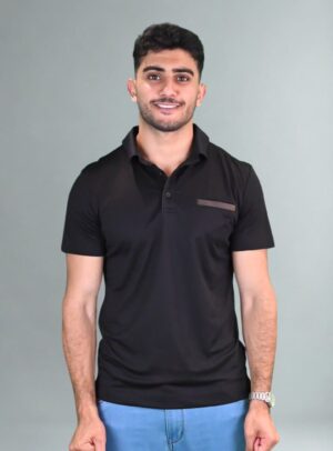 Polo Ajusté À Poche Passepoilée - Noir