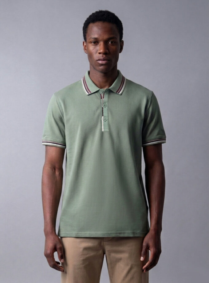 Polo Ajusté À Col Boutonné En Coton - Vert Clair