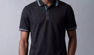 Polo Ajusté À Col Boutonné En Coton – Noir