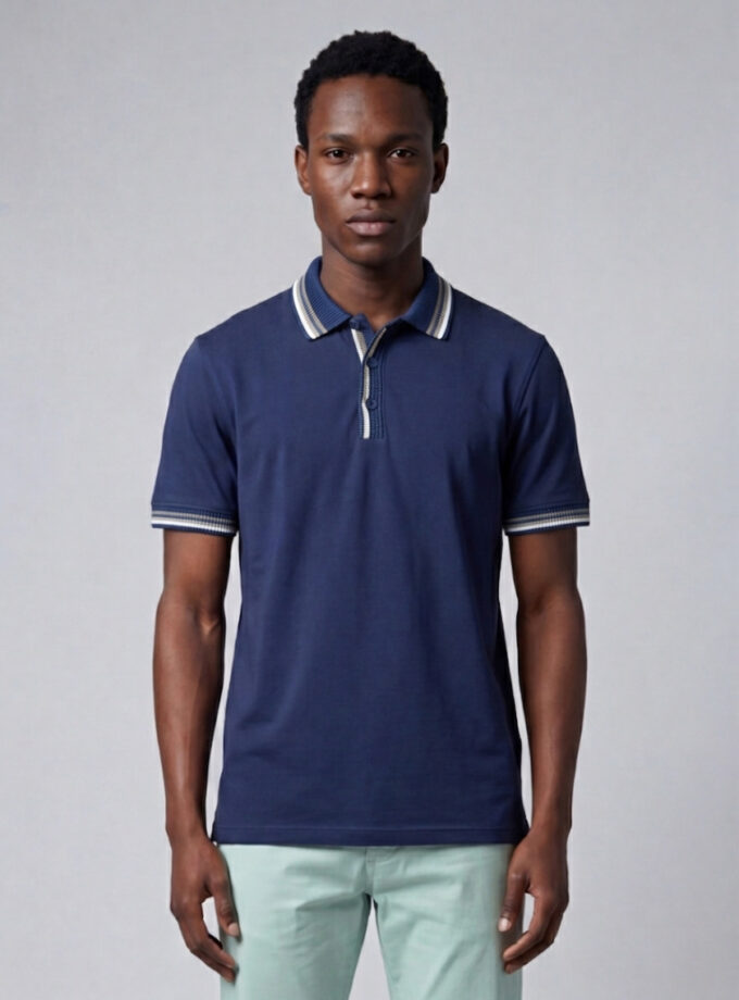 Polo Ajusté À Col Boutonné En Coton - Bleu