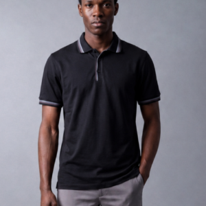 Polo Ajusté À Col Boutonné En Coton - Noir