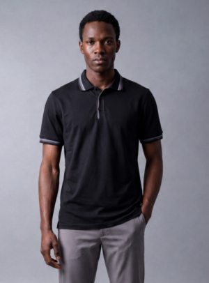 Polo Ajusté À Col Boutonné En Coton - Noir
