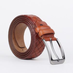 Ceinture Tressée En Cuir - Tabac