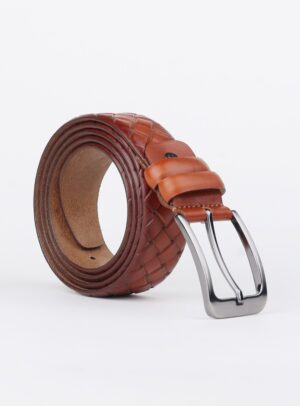 Ceinture Tressée En Cuir - Tabac