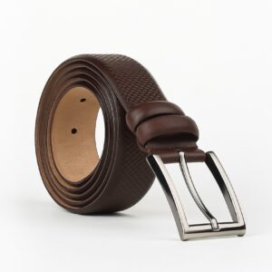Ceinture Texturée en Cuir - Marron