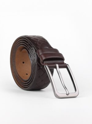 Ceinture Tressée En Cuir - Marron