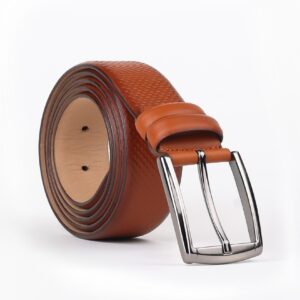 Ceinture Texturée en Cuir - Tabac