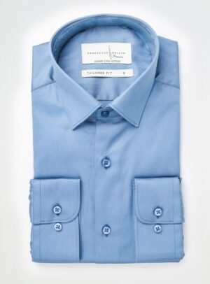 Chemise Ajustée En Satin – Bleu Foncé