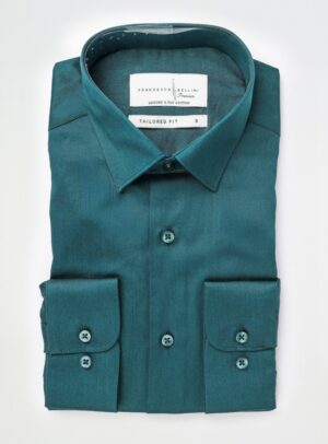 Chemise Ajustée En Satin – Vert Bleu