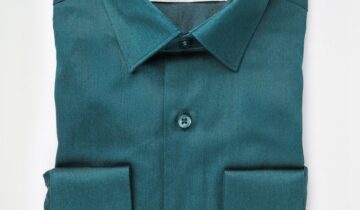 Chemise Ajustée En Satin – Vert Bleu