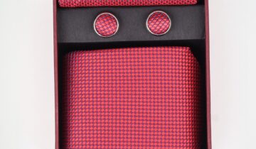 Coffret Elégant boutons de manchettes / Cravate – Bleu / Bordeaux
