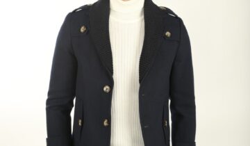 Manteau À Col Tricoté En Laine – Bleu Marine