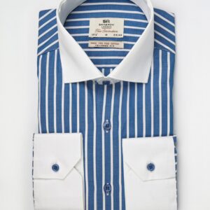 Chemise Ajustée rayé Col Blanc Poignet Blanc - Bleu Royale