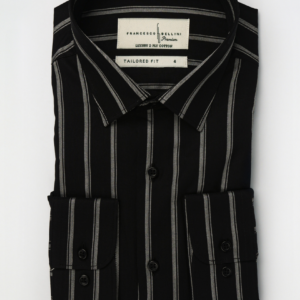 Chemise Ajustée à Rayures Contrastées - Noir