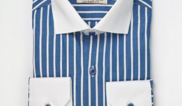 Chemise Ajustée rayé Col Blanc Poignet Blanc – Bleu Royale