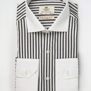 Chemise Ajustée rayé Col Blanc Poignet Blanc - Noir