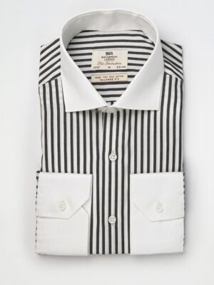 Chemise Ajustée rayé Col Blanc Poignet Blanc - Noir