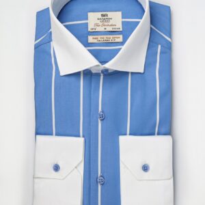 Chemise Ajustée rayé Col Blanc Poignet Blanc - Bleu