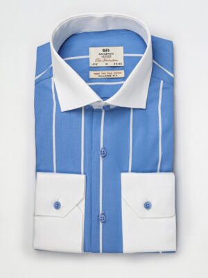 Chemise Ajustée rayé Col Blanc Poignet Blanc - Bleu