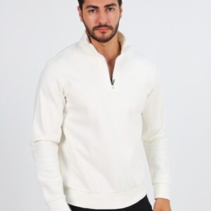 Sweatshirt Ajusté Col Chemisier - Crème