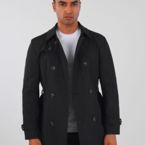 Trench-Coat Croisé Décontracté - Noir