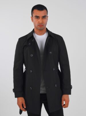 Trench-Coat Croisé Décontracté - Noir