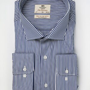 Chemise Ajustée À Rayures En Coton – Bleu Marine