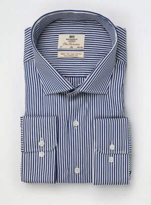Chemise Ajustée À Rayures En Coton – Bleu Marine