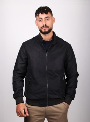 Blouson en Daim à Col Mao - Bleu Marine