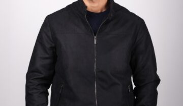Blouson en Daim à Col Mao – Bleu Marine