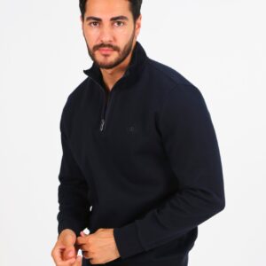 Sweatshirt Ajusté Col Chemisier - Bleu Marine