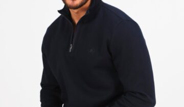 Sweatshirt Ajusté Col Chemisier – Bleu Marine