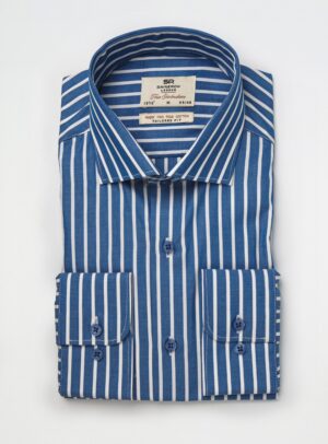 Chemise Ajustée À Rayures En Coton – Bleu Royale