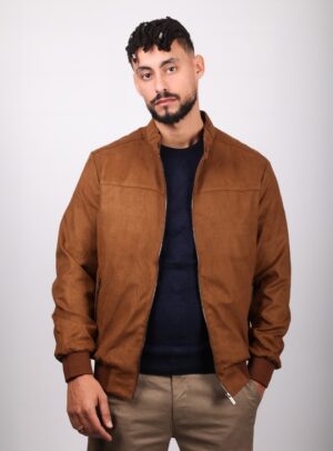 Blouson en Daim à Col Mao - Tabac