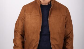 Blouson en Daim à Col Mao – Tabac