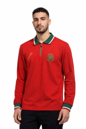 Polo Manches longues à Col Vert Zippé - Rouge